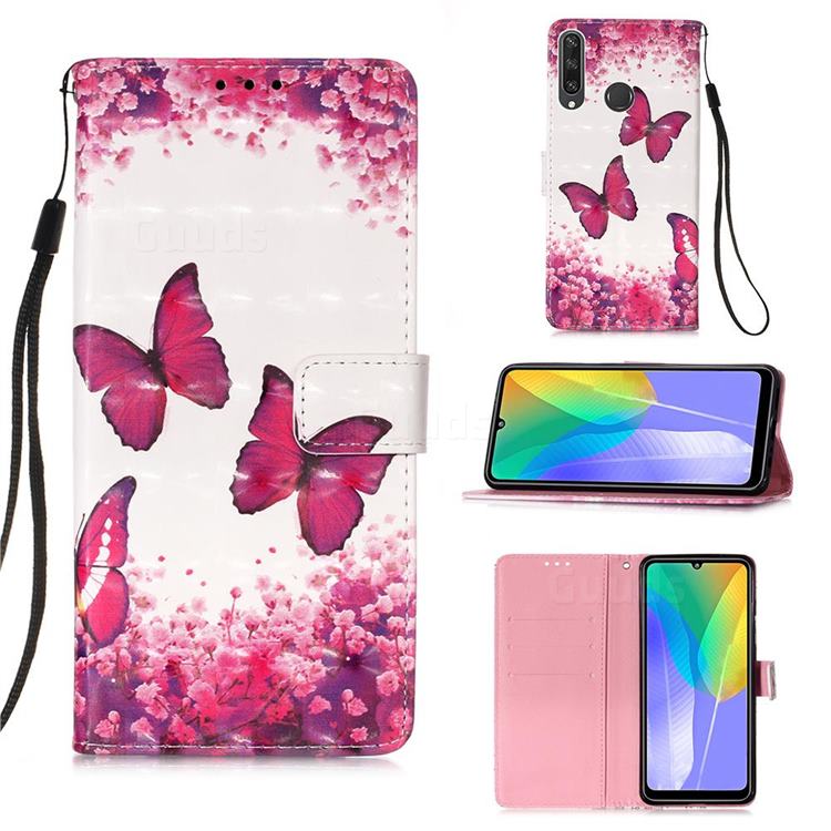 Rose Butterfly 3D Painted Leather Wallet Case for Huawei Y6p