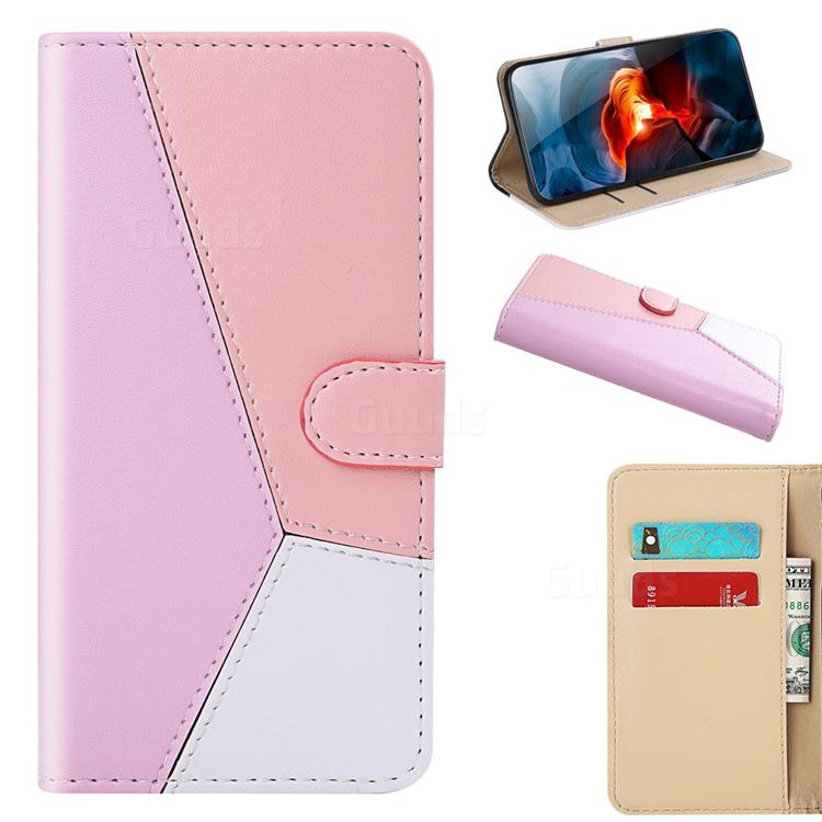 Tricolour Stitching Wallet Flip Cover for Huawei Y6p - Pink
