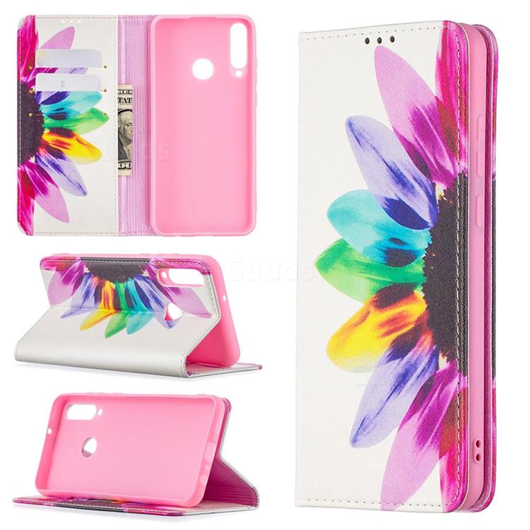 Sun Flower Slim Magnetic Attraction Wallet Flip Cover for Huawei Y6p