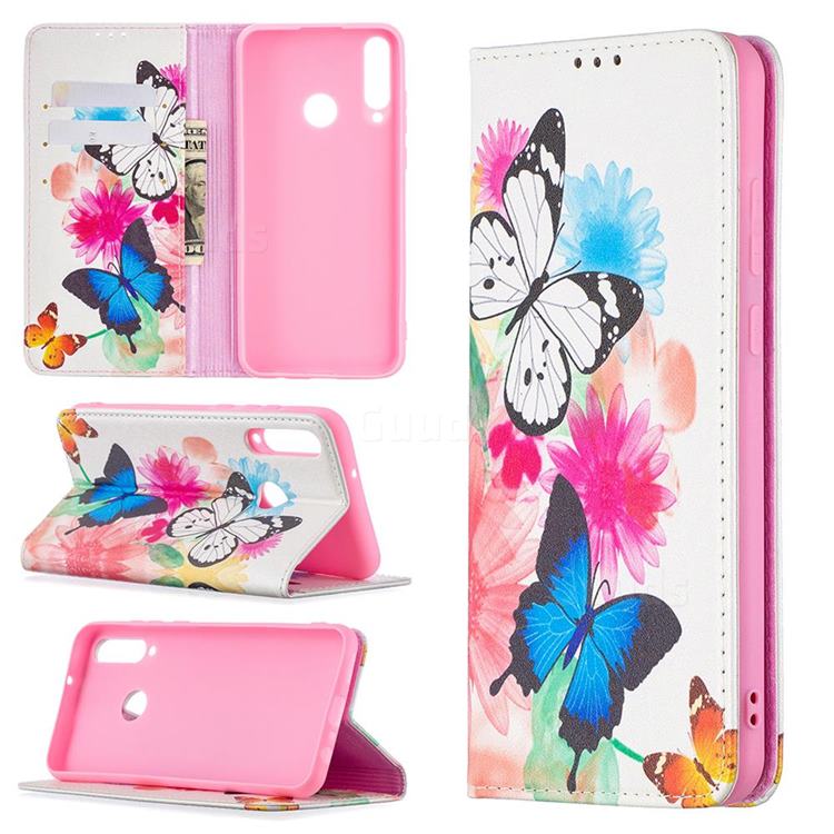 Flying Butterflies Slim Magnetic Attraction Wallet Flip Cover for Huawei Y6p