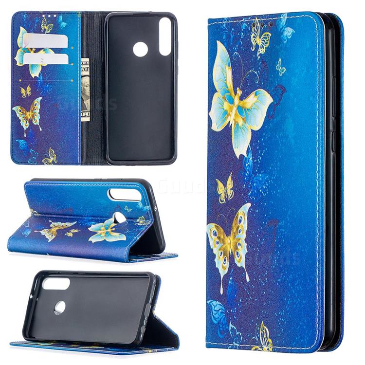 Gold Butterfly Slim Magnetic Attraction Wallet Flip Cover for Huawei Y6p
