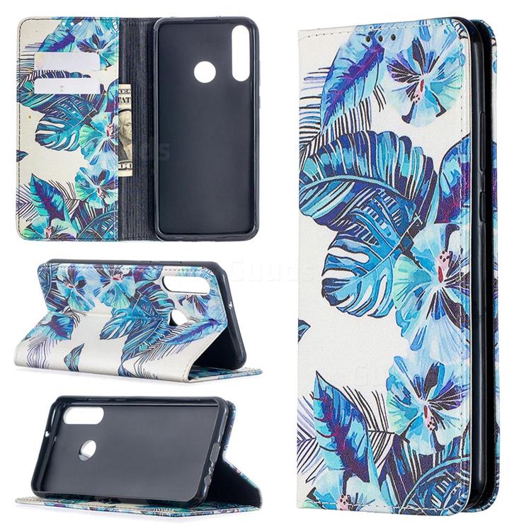 Blue Leaf Slim Magnetic Attraction Wallet Flip Cover for Huawei Y6p