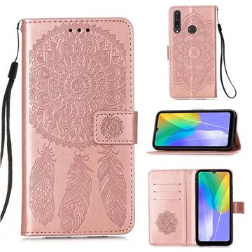 Embossing Dream Catcher Mandala Flower Leather Wallet Case for Huawei Y6p - Rose Gold