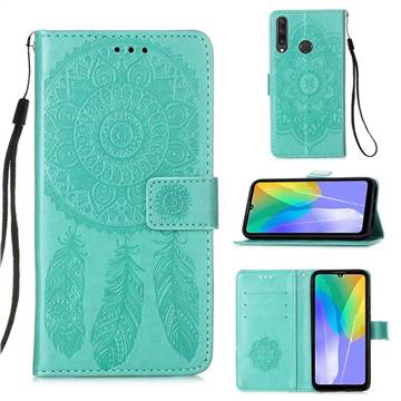Embossing Dream Catcher Mandala Flower Leather Wallet Case for Huawei Y6p - Green