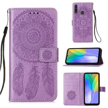 Embossing Dream Catcher Mandala Flower Leather Wallet Case for Huawei Y6p - Purple