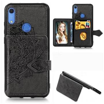 Mandala Flower Cloth Multifunction Stand Card Leather Phone Case for Huawei Y6s (2019) - Black