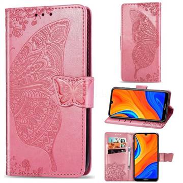 Embossing Mandala Flower Butterfly Leather Wallet Case for Huawei Y6s (2019) - Pink