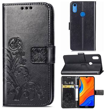 Embossing Imprint Four-Leaf Clover Leather Wallet Case for Huawei Y6s (2019) - Black