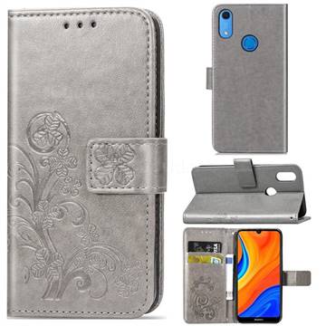 Embossing Imprint Four-Leaf Clover Leather Wallet Case for Huawei Y6s (2019) - Grey