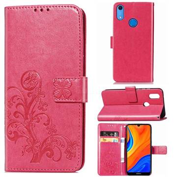Embossing Imprint Four-Leaf Clover Leather Wallet Case for Huawei Y6s (2019) - Rose Red