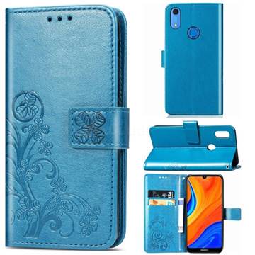Embossing Imprint Four-Leaf Clover Leather Wallet Case for Huawei Y6s (2019) - Blue