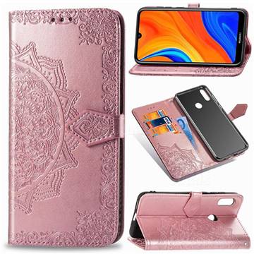Embossing Imprint Mandala Flower Leather Wallet Case for Huawei Y6s (2019) - Rose Gold