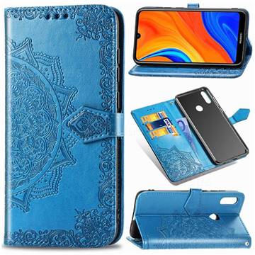 Embossing Imprint Mandala Flower Leather Wallet Case for Huawei Y6s (2019) - Blue