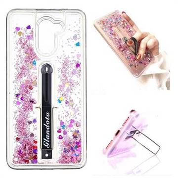 Concealed Ring Holder Stand Glitter Quicksand Dynamic Liquid Phone Case for Huawei Y7(2017) - Rose