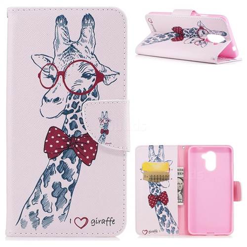 Glasses Giraffe Leather Wallet Case for Huawei Y7(2017)