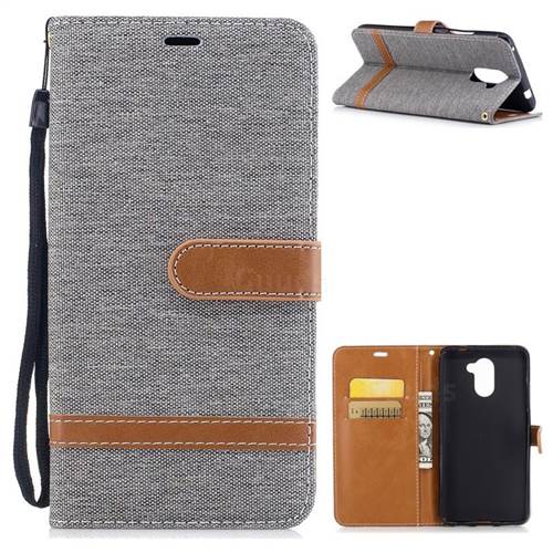 Jeans Cowboy Denim Leather Wallet Case for Huawei Y7(2017) - Gray