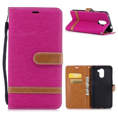 Jeans Cowboy Denim Leather Wallet Case for Huawei Y7(2017) - Rose