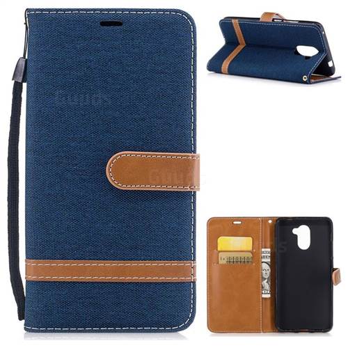 Jeans Cowboy Denim Leather Wallet Case for Huawei Y7(2017) - Dark Blue