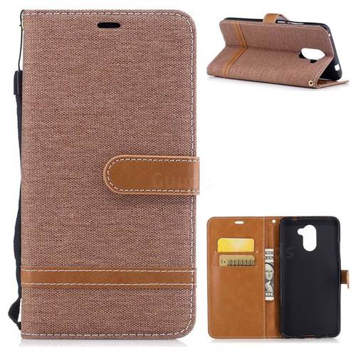 Jeans Cowboy Denim Leather Wallet Case for Huawei Y7(2017) - Brown