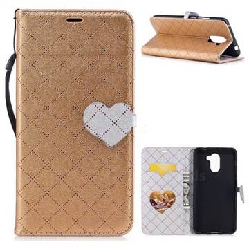 Symphony Checkered Dual Color PU Heart Leather Wallet Case for Huawei Y7(2017) - Golden