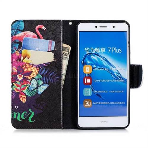 Flowers Flamingos Leather Wallet Case for Huawei Y7(2017) Leather