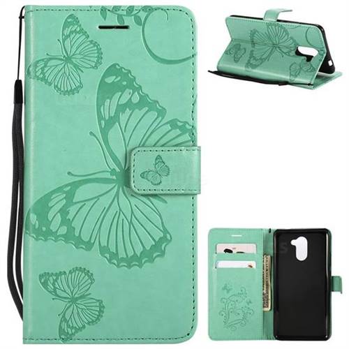 Embossing 3D Butterfly Leather Wallet Case for Huawei Y7(2017) - Green