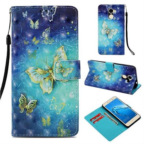 Gold Butterfly 3D Painted Leather Wallet Case for Huawei Y7(2017)