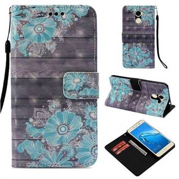 Blue Flower 3D Painted Leather Wallet Case for Huawei Y7(2017)