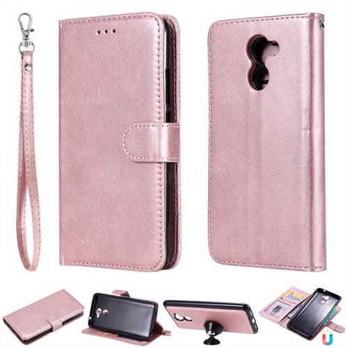 Retro Greek Detachable Magnetic PU Leather Wallet Phone Case for Huawei Y7(2017) - Rose Gold