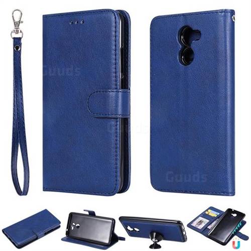 Retro Greek Detachable Magnetic PU Leather Wallet Phone Case for Huawei Y7(2017) - Blue
