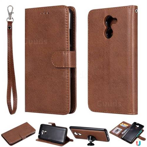 Retro Greek Detachable Magnetic PU Leather Wallet Phone Case for Huawei Y7(2017) - Brown