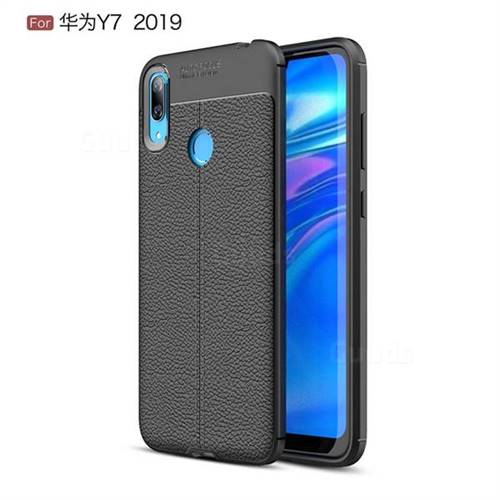 Luxury Auto Focus Litchi Texture Silicone TPU Back Cover for Huawei Y7(2019) / Y7 Prime(2019) / Y7 Pro(2019) - Black