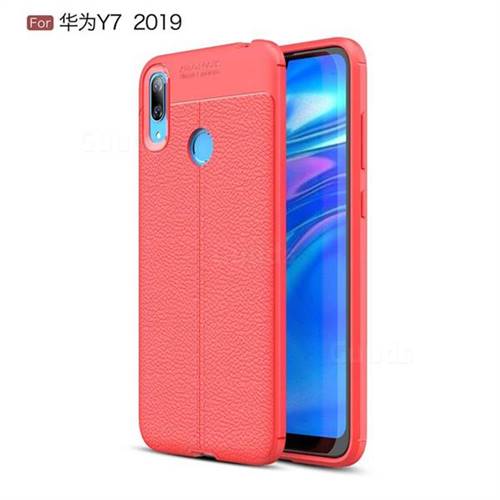 Luxury Auto Focus Litchi Texture Silicone TPU Back Cover for Huawei Y7(2019) / Y7 Prime(2019) / Y7 Pro(2019) - Red