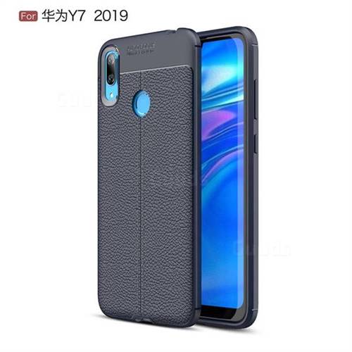 Luxury Auto Focus Litchi Texture Silicone TPU Back Cover for Huawei Y7(2019) / Y7 Prime(2019) / Y7 Pro(2019) - Dark Blue