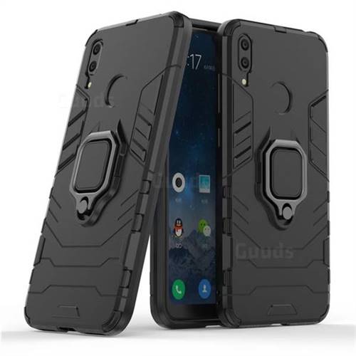 Black Panther Armor Metal Ring Grip Shockproof Dual Layer Rugged Hard Cover for Huawei Y7(2019) / Y7 Prime(2019) / Y7 Pro(2019) - Black