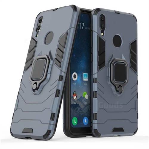 Black Panther Armor Metal Ring Grip Shockproof Dual Layer Rugged Hard Cover for Huawei Y7(2019) / Y7 Prime(2019) / Y7 Pro(2019) - Blue