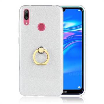 Luxury Soft TPU Glitter Back Ring Cover with 360 Rotate Finger Holder Buckle for Huawei Y7(2019) / Y7 Prime(2019) / Y7 Pro(2019) - White