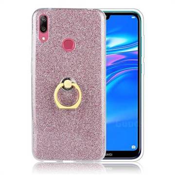 Luxury Soft TPU Glitter Back Ring Cover with 360 Rotate Finger Holder Buckle for Huawei Y7(2019) / Y7 Prime(2019) / Y7 Pro(2019) - Pink