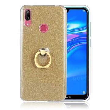 Luxury Soft TPU Glitter Back Ring Cover with 360 Rotate Finger Holder Buckle for Huawei Y7(2019) / Y7 Prime(2019) / Y7 Pro(2019) - Golden