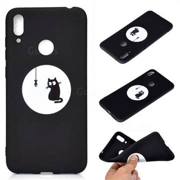 Fish Fishing Cat Chalk Drawing Matte Black TPU Phone Cover for Huawei Y7(2019) / Y7 Prime(2019) / Y7 Pro(2019)