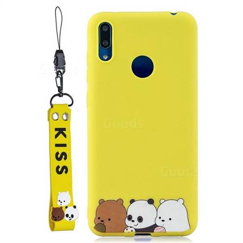Yellow Bear Family Soft Kiss Candy Hand Strap Silicone Case for Huawei Y7(2019) / Y7 Prime(2019) / Y7 Pro(2019)