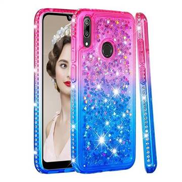 Diamond Frame Liquid Glitter Quicksand Sequins Phone Case for Huawei Y7(2019) / Y7 Prime(2019) / Y7 Pro(2019) - Pink Blue