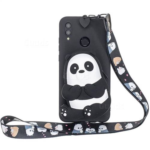 Cute Panda Neck Lanyard Zipper Wallet Silicone Case for Huawei Y7(2019) / Y7 Prime(2019) / Y7 Pro(2019)