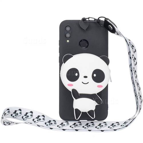 White Panda Neck Lanyard Zipper Wallet Silicone Case for Huawei Y7(2019) / Y7 Prime(2019) / Y7 Pro(2019)
