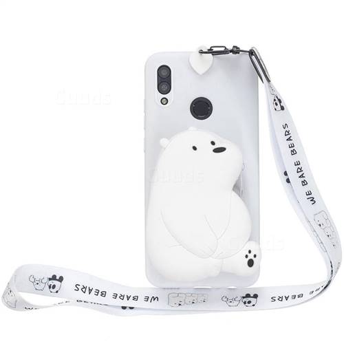 White Polar Bear Neck Lanyard Zipper Wallet Silicone Case for Huawei Y7(2019) / Y7 Prime(2019) / Y7 Pro(2019)