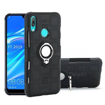 Ice Cube Shockproof PC + Silicon Invisible Ring Holder Phone Case for Huawei Y7(2019) / Y7 Prime(2019) / Y7 Pro(2019) - Black