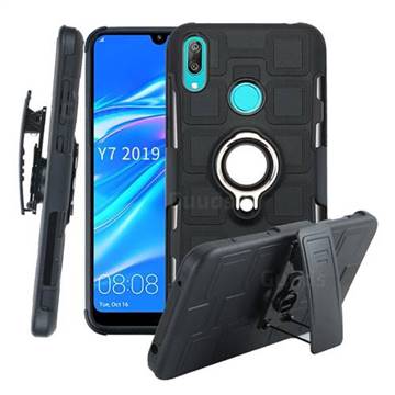 3 in 1 PC + Silicone Leather Phone Case for Huawei Y7(2019) / Y7 Prime(2019) / Y7 Pro(2019) - Black
