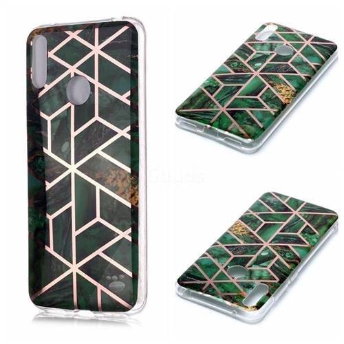 Green Rhombus Galvanized Rose Gold Marble Phone Back Cover for Huawei Y7(2019) / Y7 Prime(2019) / Y7 Pro(2019)