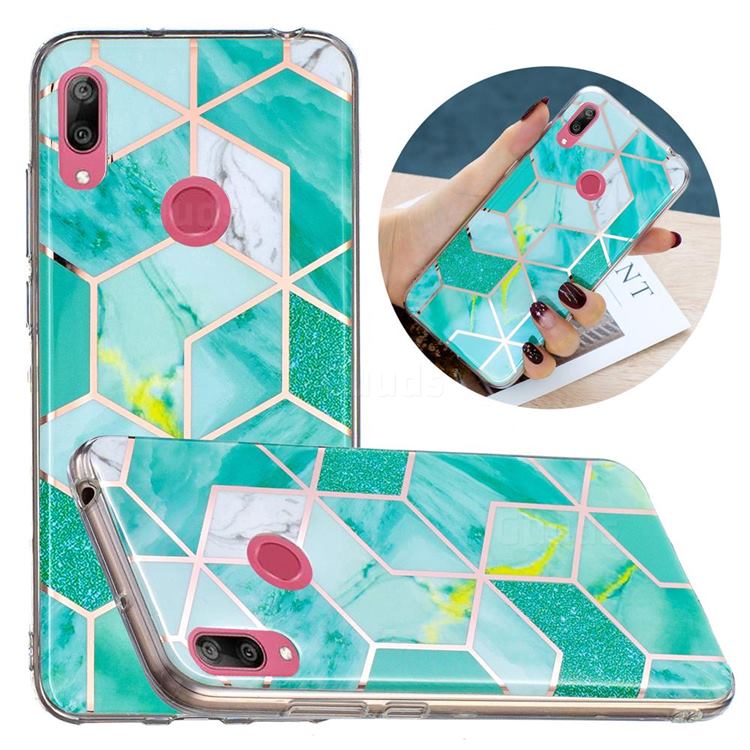 Green Glitter Painted Marble Electroplating Protective Case for Huawei Y7(2019) / Y7 Prime(2019) / Y7 Pro(2019)
