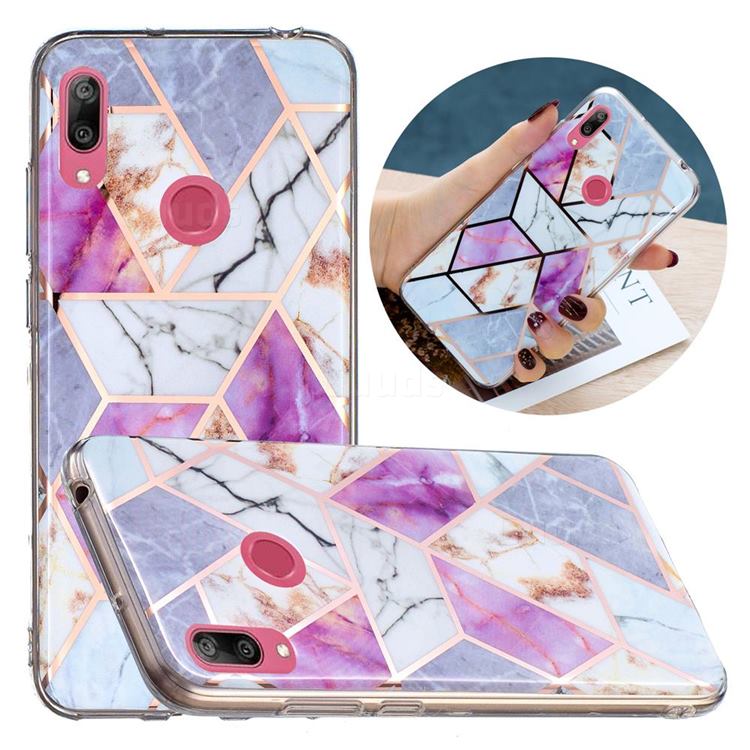 Purple and White Painted Marble Electroplating Protective Case for Huawei Y7(2019) / Y7 Prime(2019) / Y7 Pro(2019)